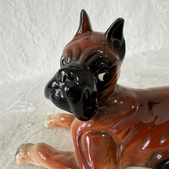 Vintage Boxer Dog Figure Ceramic Porcelain Laying Down - Picture 2 of 9